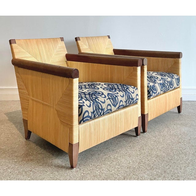 Vintage John Hutton for Donghia “Merbau” Woven Rattan Lounge Chairs - A Pair For Sale - Image 9 of 12