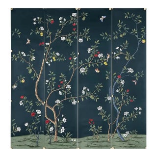 Flower Chinoiserie Wallpaper Hand Painted Artworks - 4 Panels For Sale