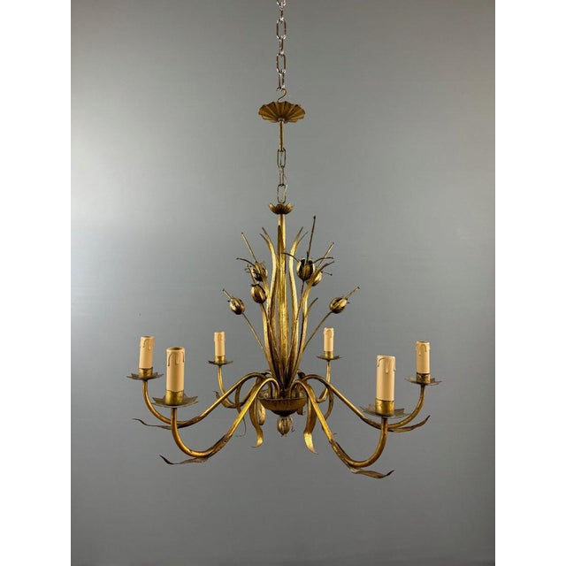 Gilded Metal Chandelier, Italy, 1950 For Sale - Image 3 of 12