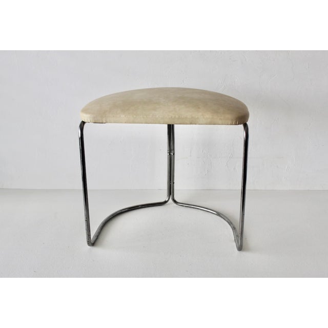 1960s Gian Franco Legler Style Bauhaus Chromed Tubular Vinyl Seat Cantilevered Stool For Sale In Miami - Image 6 of 13