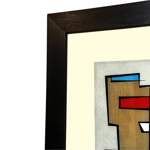 Mid-Century Modern Abstract Modernist Print With Verre Églomisé by Ramon – Framed Geometric Composition For Sale - Image 3 of 11