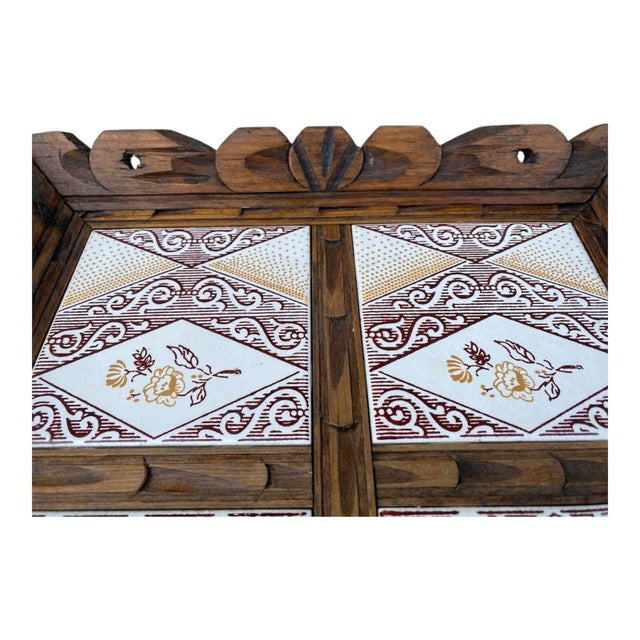 Brown Heavy Tile Handmade Rustic Wooden Breakfast Serving Tray For Sale - Image 8 of 11