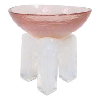 Post Modern Art Glass Bowl on Stand by Hudson Beach Studio C. 1980's For Sale