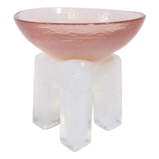 Post Modern Art Glass Bowl on Stand by Hudson Beach Studio C. 1980's For Sale