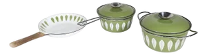 Mid 20th Century Catherineholm Lotus Pattern Cookware in Avocado and White Enamel- Set of 3