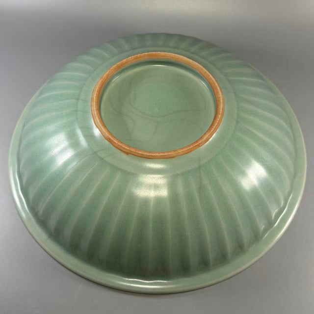 Vintage Chinese Longquan Celadon Crackle‑Glaze Shallow Plate With Relief Dragon Motif For Sale - Image 9 of 11