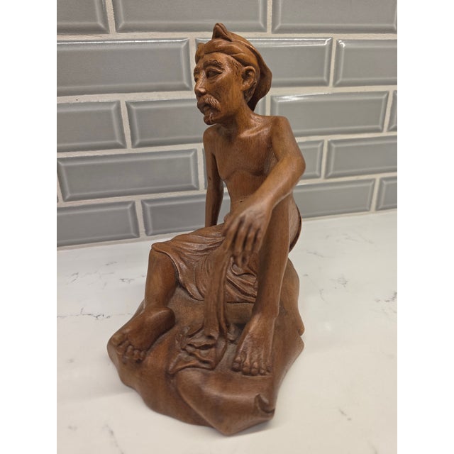 Realism 1950s Mid-Century Modern Realism Balinese Modernist "Seated Philosopher" Satinwood Sculpture For Sale - Image 3 of 12