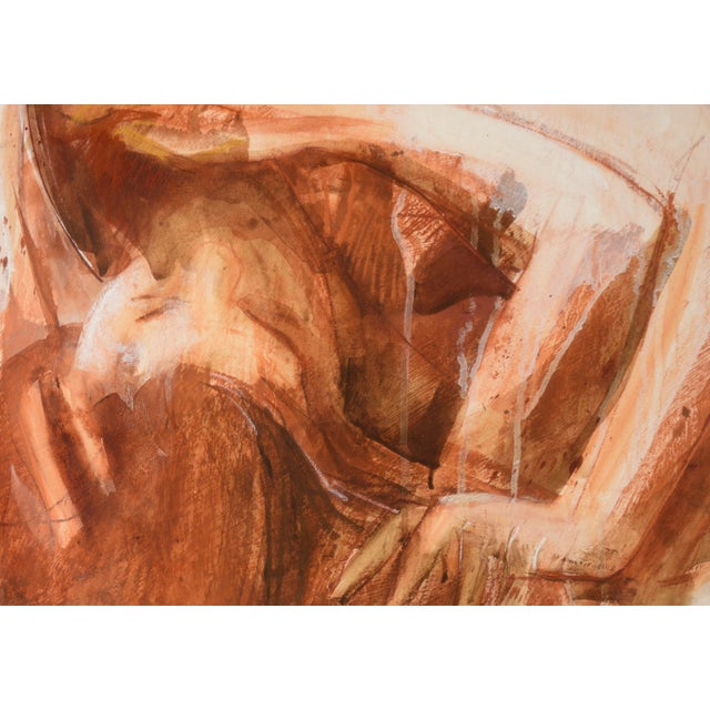 Lovers - Nude Couple in Bed - Figurative Composition in Acrylic on Paper by Byron Richard Rodarmel For Sale In Monterey, CA - Image 6 of 10