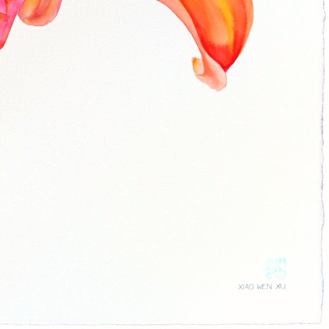 2020s Rainbowland Daylily - Original Blue and Yellow Floral Watercolor Painting on Paper by Xiao Wen Xu For Sale - Image 5 of 6