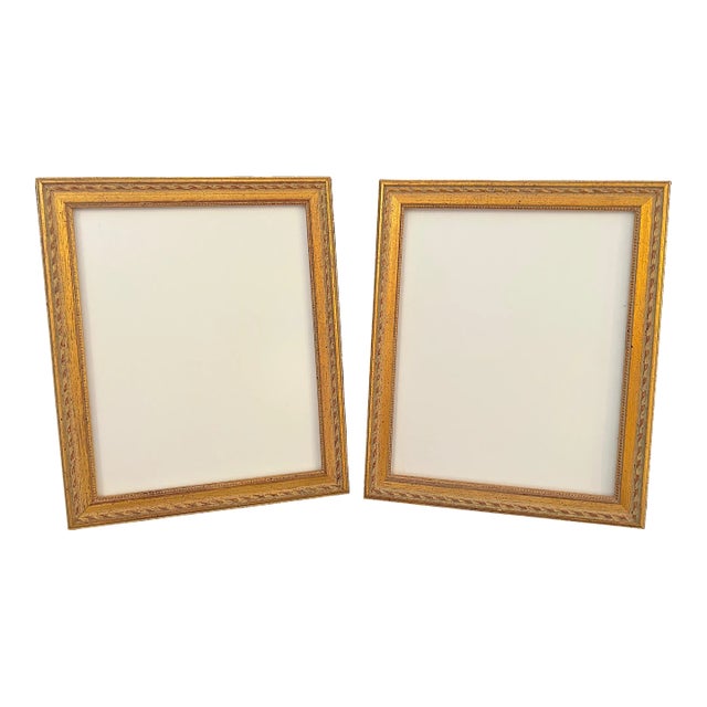 Pair of Vintage Italian Gold Wood Picture Frames Under Glass For Sale