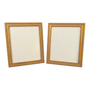 Pair of Vintage Italian Gold Wood Picture Frames Under Glass