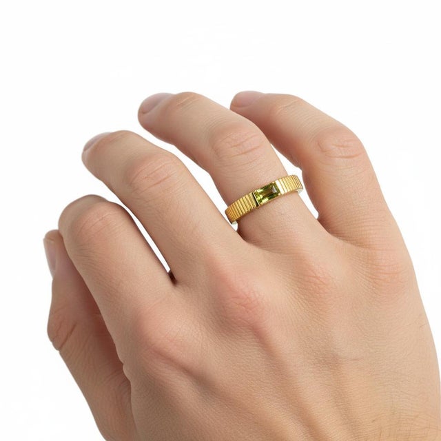 Peridot Solitaire Ring for Men Silver, Gold, Size 9 For Sale - Image 6 of 7