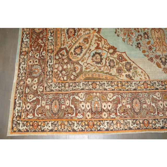 Stunning Turquoise Antique Persian Tabriz Rug - 8'10" x 11'8" For Sale - Image 15 of 16