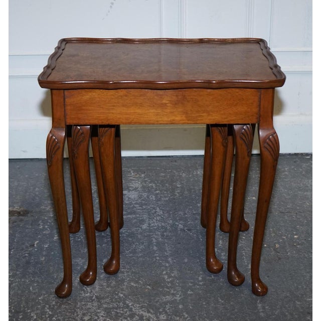 Art Deco Burr Walnut Nesting Tables with Queen Anne Legs, 1920s, Set of 3 For Sale - Image 9 of 15