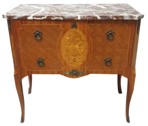 French Marquetry Commode with Marble