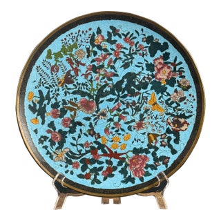 Antique Japanese Cloisonné Turquoise Enamel Plate, Meiji Period (1868-1912) For Sale