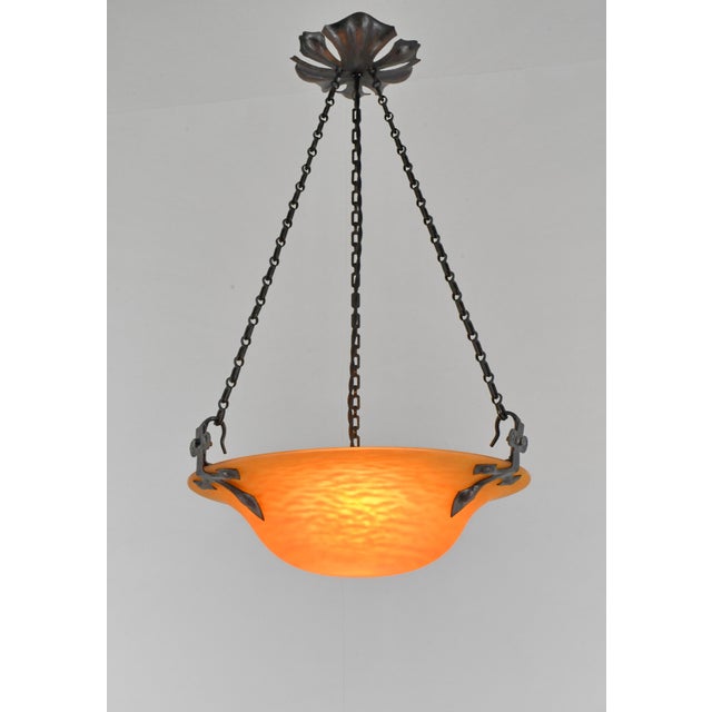 French Art Deco Pendant Light by Daum & Majorelle - 1925 Chandelier France For Sale - Image 6 of 13