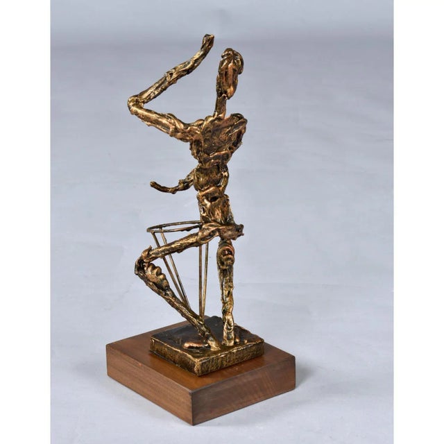 Paul Evans Mid-Century Gold and Black Brutalist Drummer Figurine Sculpture on Wood Pedestal For Sale - Image 4 of 9