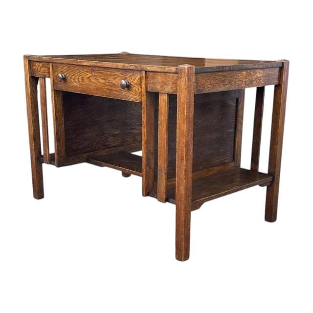Restored Antique Mission Oak Drop-Leaf Writing Desk, C. 1920s For Sale - Image 4 of 15