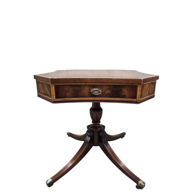 Antique A.L. Stein Chicago Mahogany Duncan Phyfe Style Lamp Table with Drawer Elegant Federal Revival lamp table by...