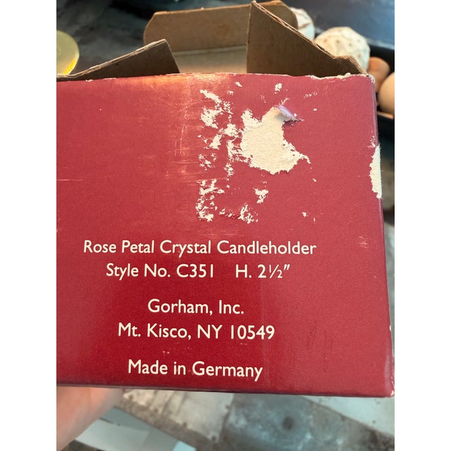 Hollywood Regency Vintage Gorham Rose Petal Full Lead Crystal Candlestick, West Germany-Original Box For Sale - Image 3 of 12