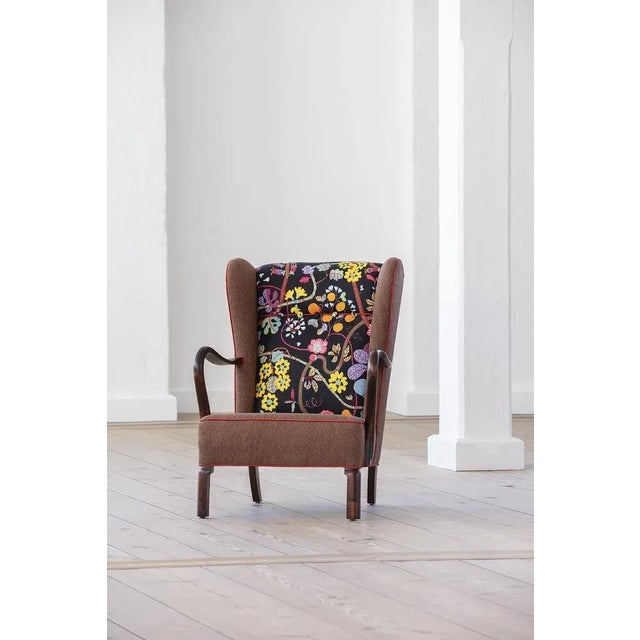 Wingback Chair with Print by Josef Frank For Sale - Image 3 of 4