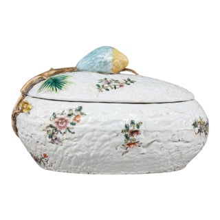 Chinese Export Famille Rose White Ceramic Melon Tureen or Box For Sale