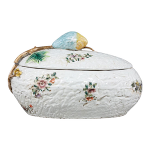 Chinese Export Famille Rose White Ceramic Melon Tureen or Box