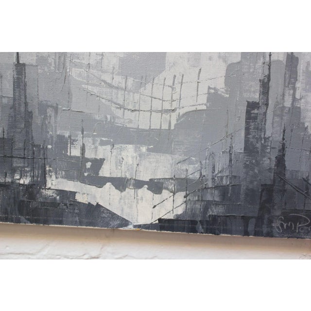 Light Gray Gray Tonal Abstract Expressionist Oil on Canvas Cityscape by Louis M. Ponderoso For Sale - Image 8 of 13