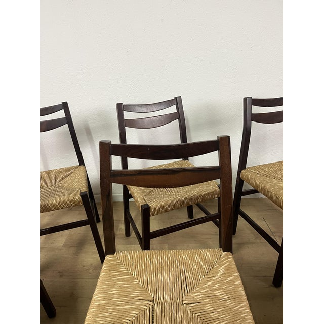 Italian Chairs in Teak Wood and Straw, 1960s, Set of 6 For Sale - Image 4 of 9