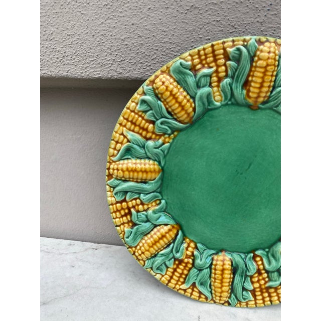 Rustic Large Majolica Corn Plate Circa 1970 For Sale - Image 3 of 4
