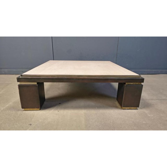 Metal Copper and Travertine Coffee Table from Belgochrom, 1970s For Sale - Image 7 of 9