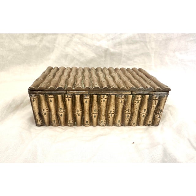 Wood Vintage Brass Faux Bamboo Trinket Box For Sale - Image 7 of 7