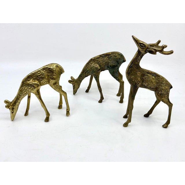 Hollywood Regency Vintage Late 20th Century Brass Deer Statues - A Set of 3 For Sale - Image 3 of 9