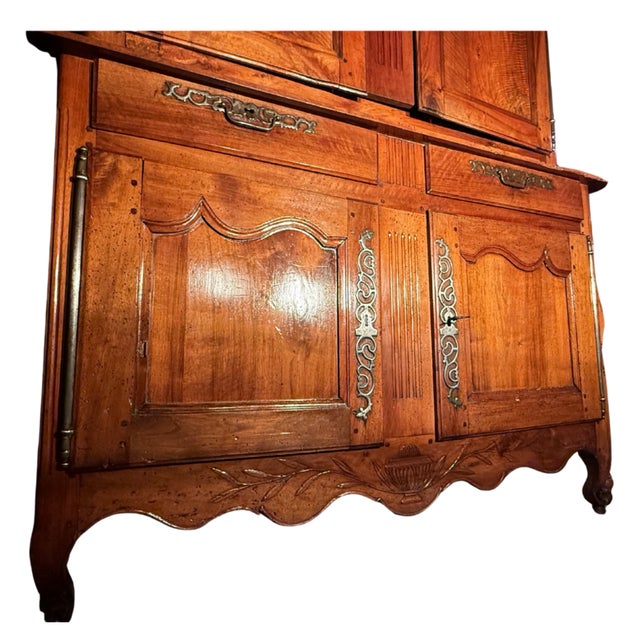 Wood **Antique French Louis XV Period Tall Double Walnut Buffet** For Sale - Image 7 of 11