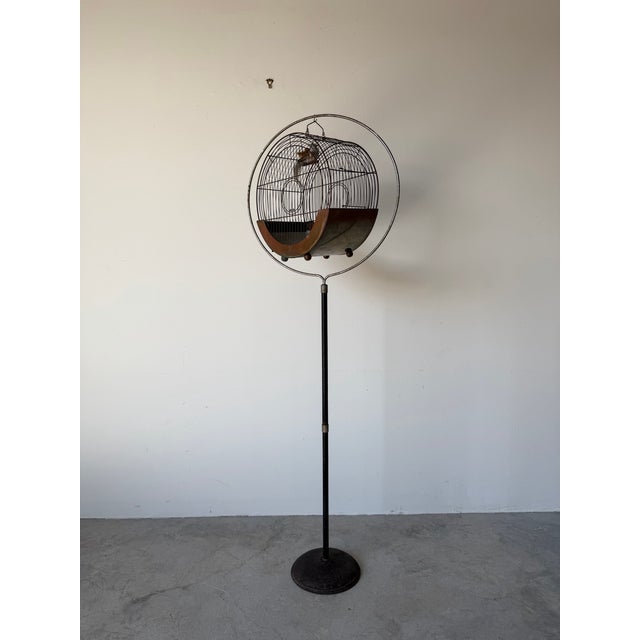 Vintage Art Deco Style Hendryx Copper & Metal Hatbox Birdcage on Stand For Sale - Image 4 of 11