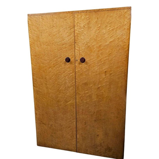 Tan Art Deco British Birdseye Maple Wardrobe with Phenolic Handles, 1930 For Sale - Image 8 of 12
