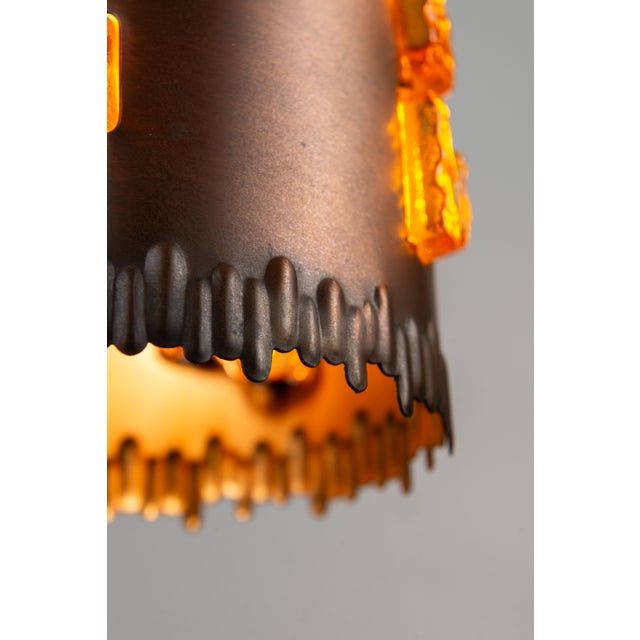 Pendants in Brass and Amber Glass by Josef Brumberg for JBS Leuchten, 1970s, Set of 2 For Sale - Image 9 of 12