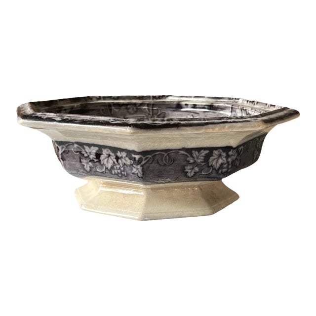 1841 Antique J. Goodwin Longton Montezuma Black Ironstone Octangle Bowl For Sale