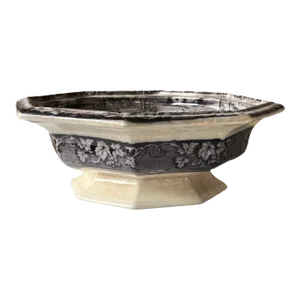 1841 Antique J. Goodwin Longton Montezuma Black Ironstone Octangle Bowl
