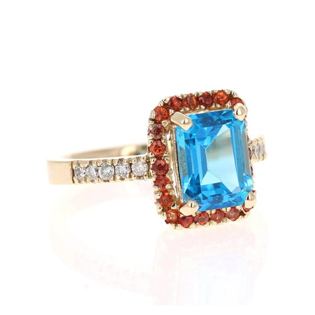 Contemporary 3.41 Carat Blue Topaz Sapphire Diamond Yellow Gold Engagement Ring Size 7 For Sale - Image 3 of 6