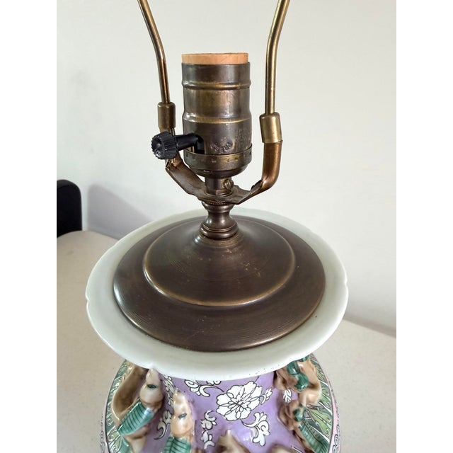Vintage Chinese Porcelain Floral Lamp With Dragon Relief For Sale - Image 9 of 12