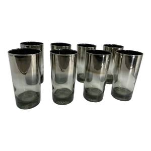 1960s Mid-Century Ombré Silver Mercury Tom Collins Glasses - Set of 8