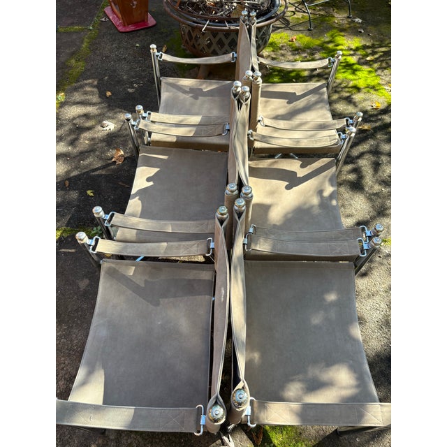 Set of 6 1960s Chrome & Suede Attributed to Pace Furniture Collection Campaign Chairs For Sale In Greenville, SC - Image 6 of 11
