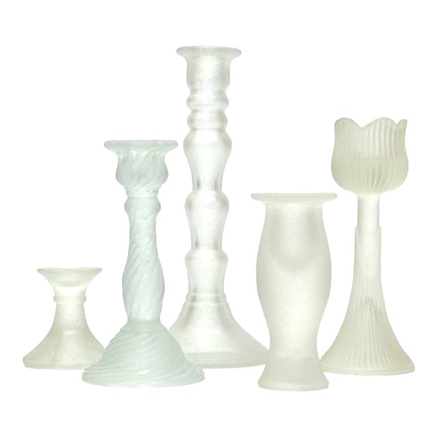 Vintage Eclectic Frosted Glass Candle Holder Curation - Group of 5 For Sale