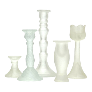 Vintage Eclectic Frosted Glass Candle Holder Curation - Group of 5