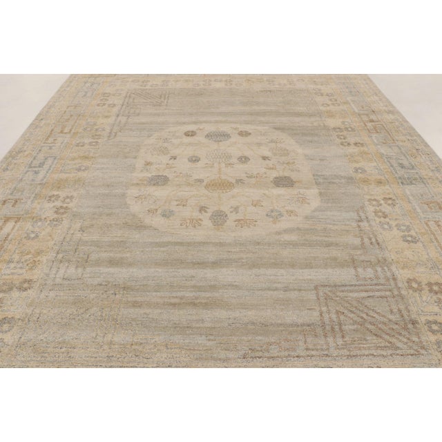 Textile Rug & Kilim’s Oversized Khotan Rug With Floral Medallion in Beige & Brown For Sale - Image 7 of 11