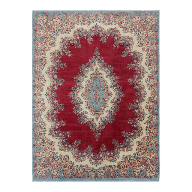 Vintage Kerman Lavar Persian Rug in Red With Medallion | Rug & Kilim For Sale