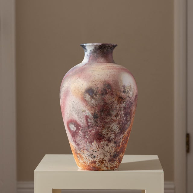 Ceramic Large 16" Statement Pit Fired Studio Pottery Urn Vase For Sale - Image 7 of 13