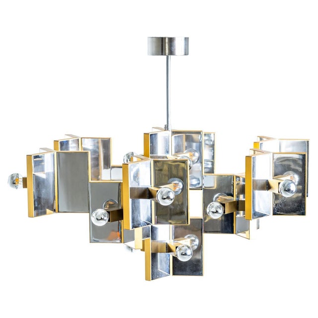 Chrome and Brass Chandelier by Gaetano Sciolari, Italy, 1970s For Sale - Image 11 of 18